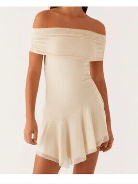 NWT PepperMayo, Finola Off-Shoulder Mini Dress, Pastel Yellow, Size US 10